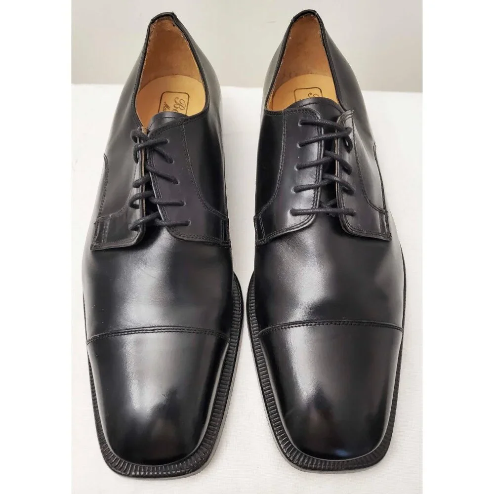 Bergamo Italy Men's Black Square Cap Toe New Old Stock Oxford Dress Shoes 10